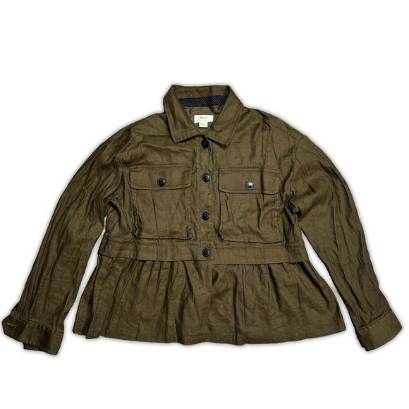 Maeve Tops - Maeve Anthropologie Olive Green Flounced Utility Shirt Jacket Oversized Size S